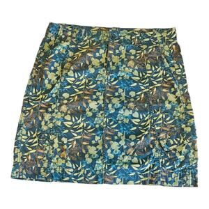 Eddie Bauer Womens Floral Leaf Skirt Pockets Size 8 Cotton Navy Multi Color Zip